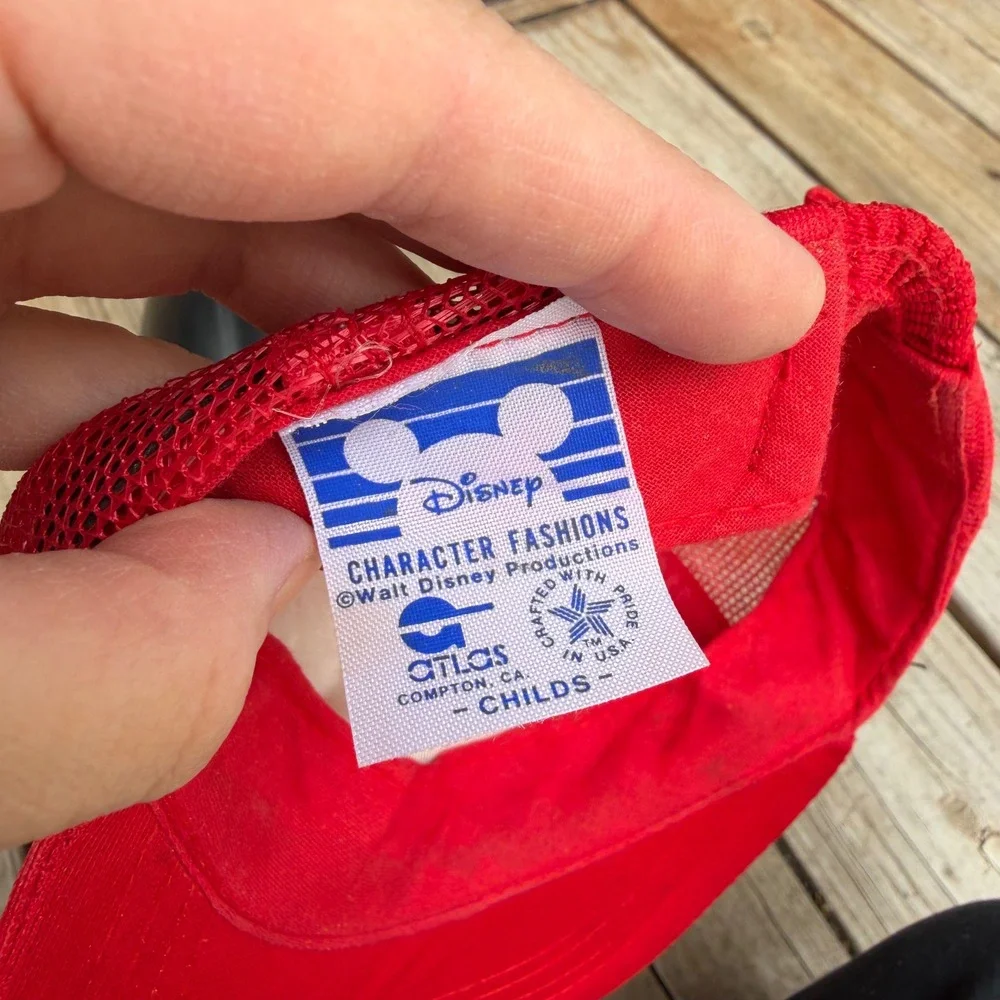 Vtg Mickey Mouse Red Mesh Snapback Trucker Cap Disney Atlas Made in USA Youth